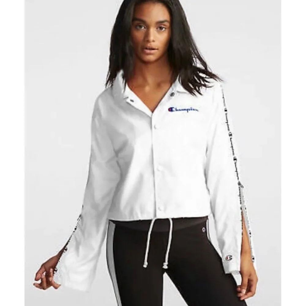 champion womens crop white Long Sleeve nylon jacket Windbreaker Medium